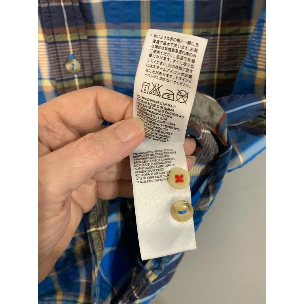 The North Face‎ Mens Plaid Short Sleeve Button Up Shirt Blue Yellow L G